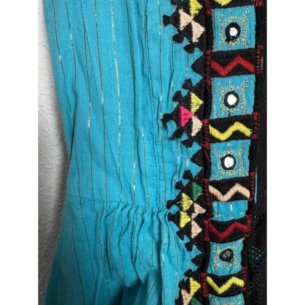 Free People Dress Women's Size 2 Turquoise Black Sleeveless Bohemian Whimsigoth‎ - Picture 10 of 16